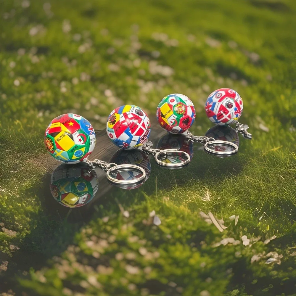 Mini Soccer Ball Key Chain Lot Of 4 Football Falls 3 D 1.25